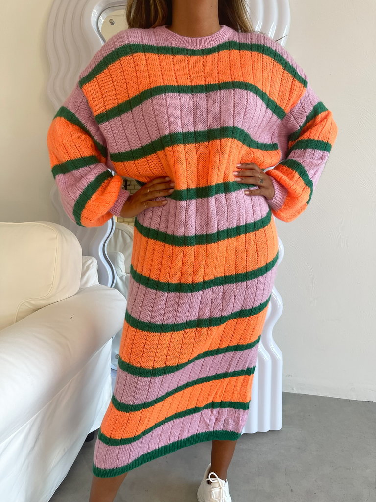 Deems "Amaly" Light Knitted Long Dress - Purple/Orange