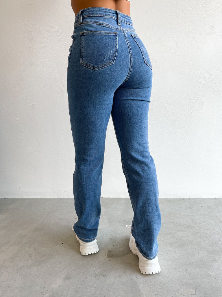 Deems "Gaby"  Highwaist Jeans Straight Leg - Basic Blue