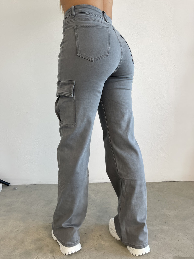 Deems "Lexi "  Highwaist Cargo Jeans Wide Leg - Grey