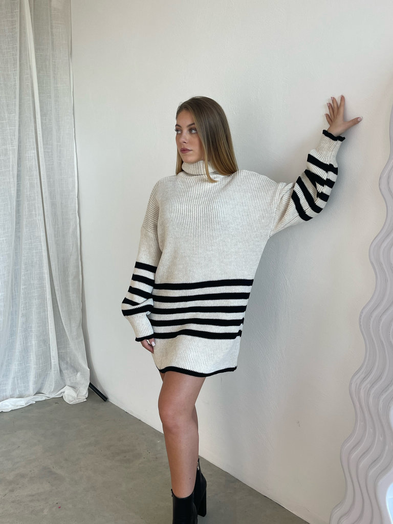 Deems "Lexi" Sweater Dress  Striped - Beige