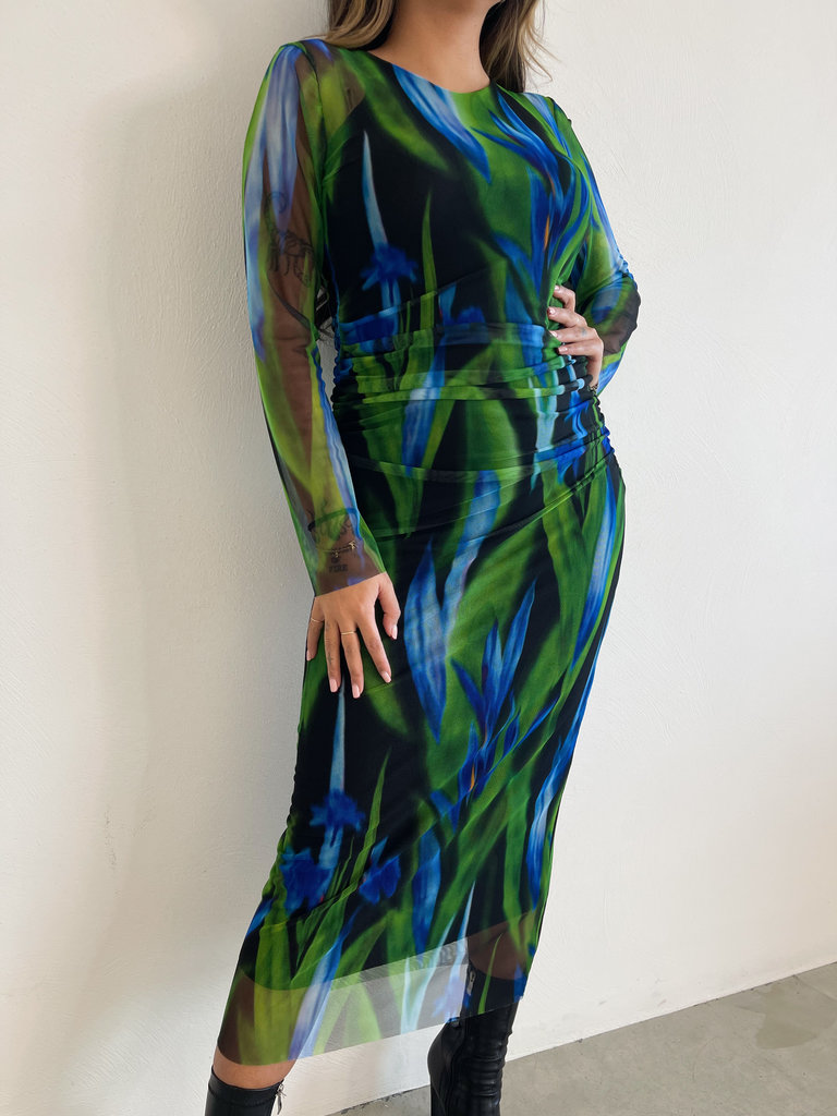 Deems "Romee" Long Printed Dress - Black/Blue