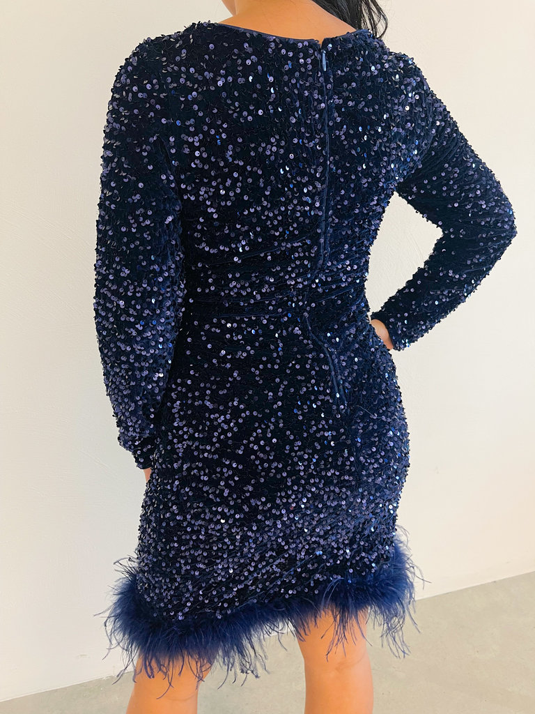 Deems "Lulu" Sequin Dress Feather Detail - Blue