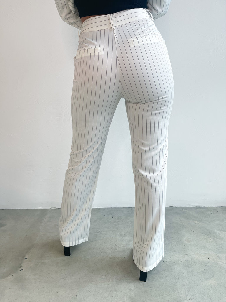 Deems "Kika" Pinstripe Pantalon -White (Onderdeel van Set)