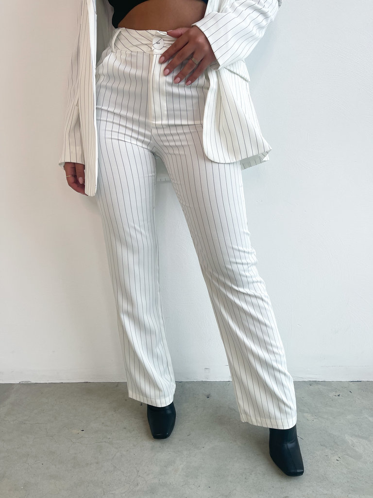 Deems "Kika" Pinstripe Pantalon -White (Onderdeel van Set)