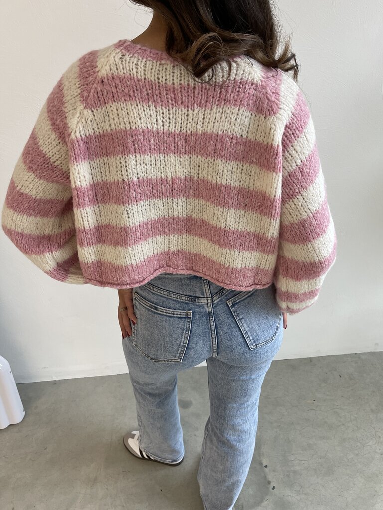 Deems "Chloé" Luxe Striped Cardigan - Pink