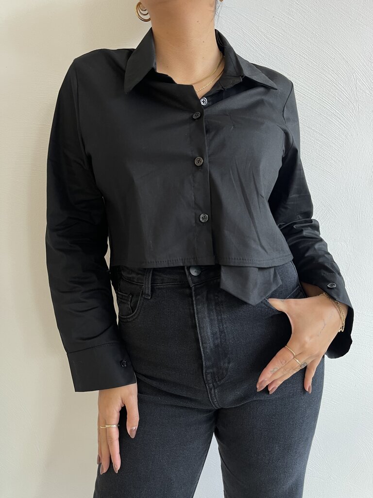 Deems "Lina" Crop  Blouse - Black