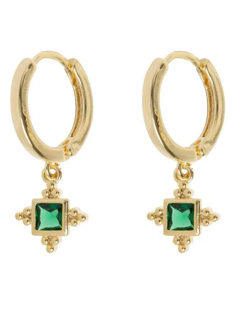Deems Arya - Green Crystal Pendant Hoop Earrings