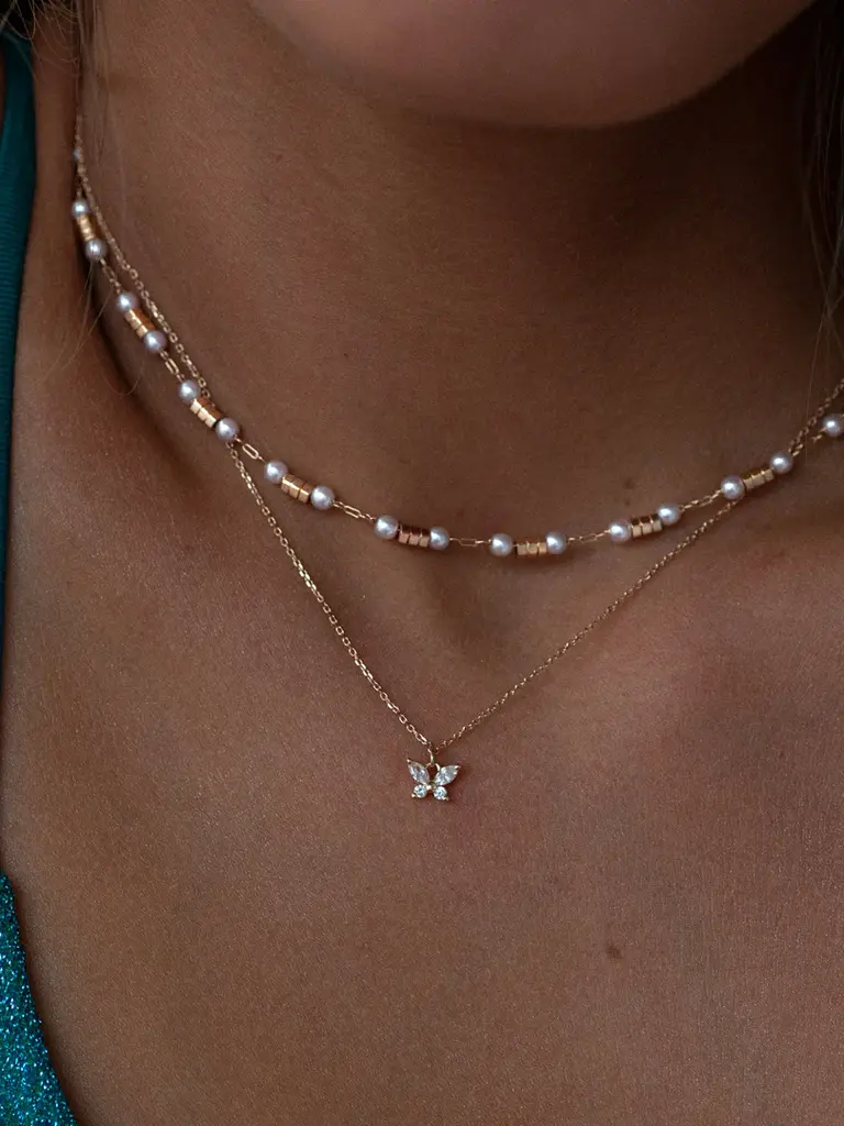 Deems Leah - White Crystal Butterfly Necklace