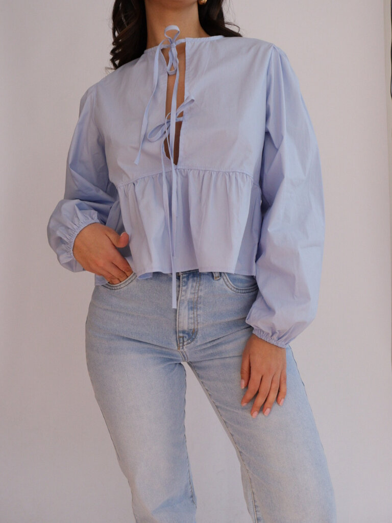 "Amalia" Bow  blouse- Blue