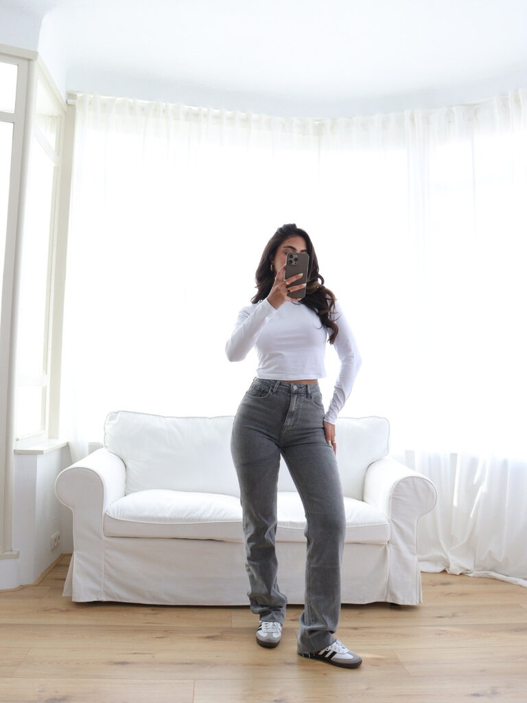 Deems "Mila" Highwaist Jeans Straight Leg Extra Long  - Grey