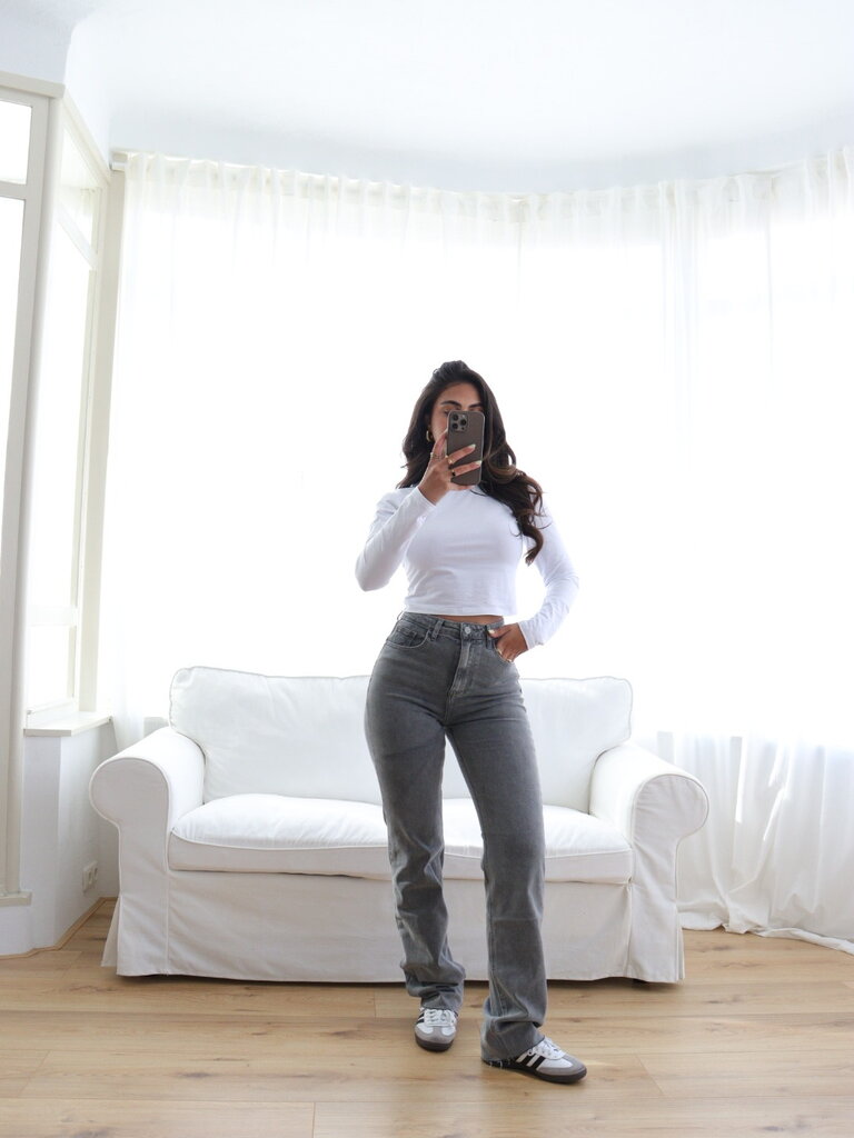 Deems "Mila" Highwaist Jeans Straight Leg Extra Long  - Grey