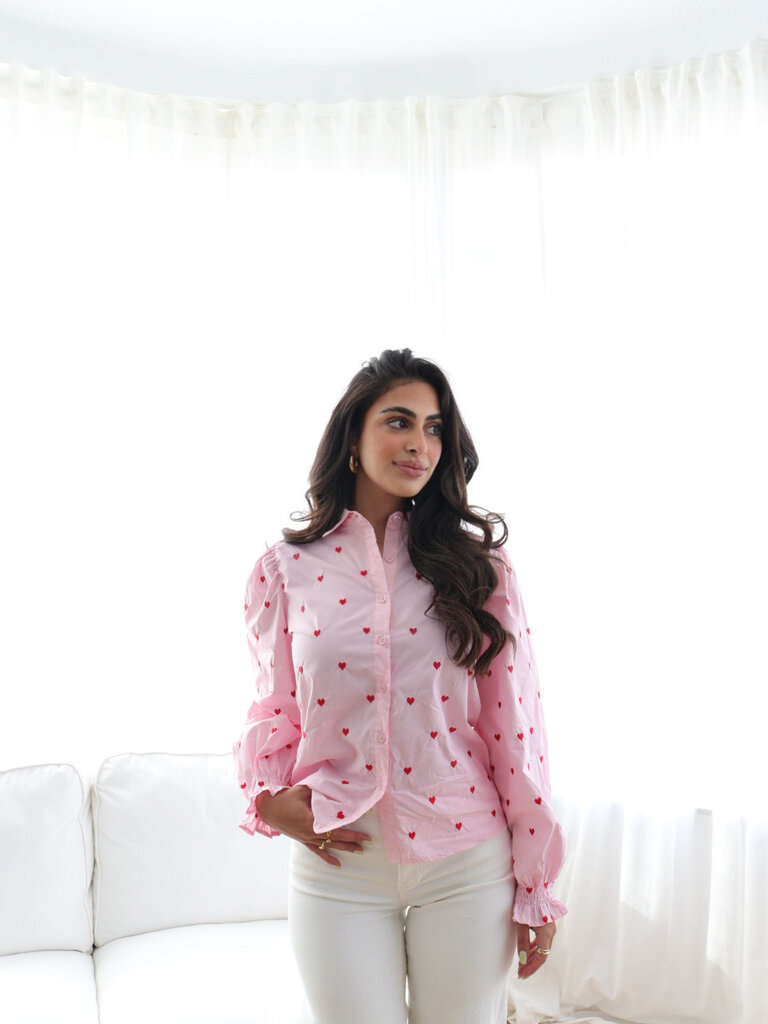 "Livia" Heart Ruched Pink Blouse