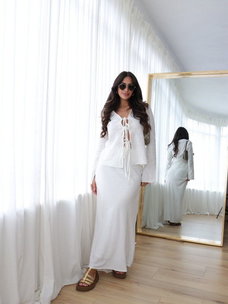 Deems "Naya" Long Linen Skirt - White