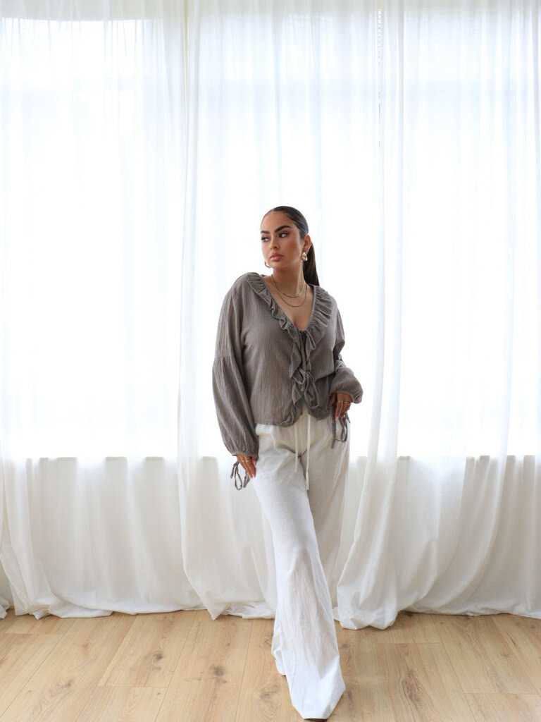 Deems "Marbelle" Tie up Blouse - Taupe