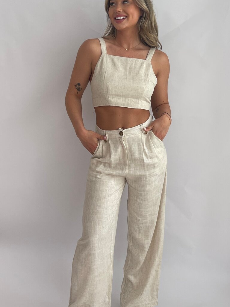 Deems "Lena" Linne top onderdeel van set - Beige
