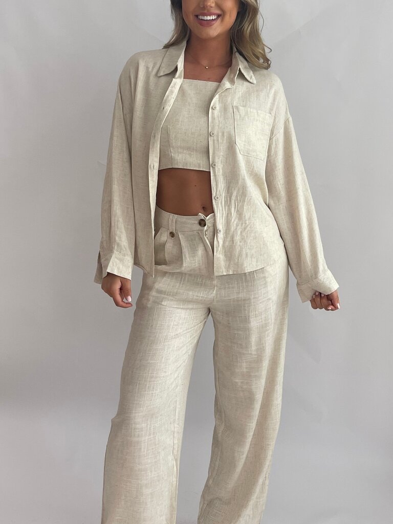Deems "Lena" Linne top onderdeel van set - Beige