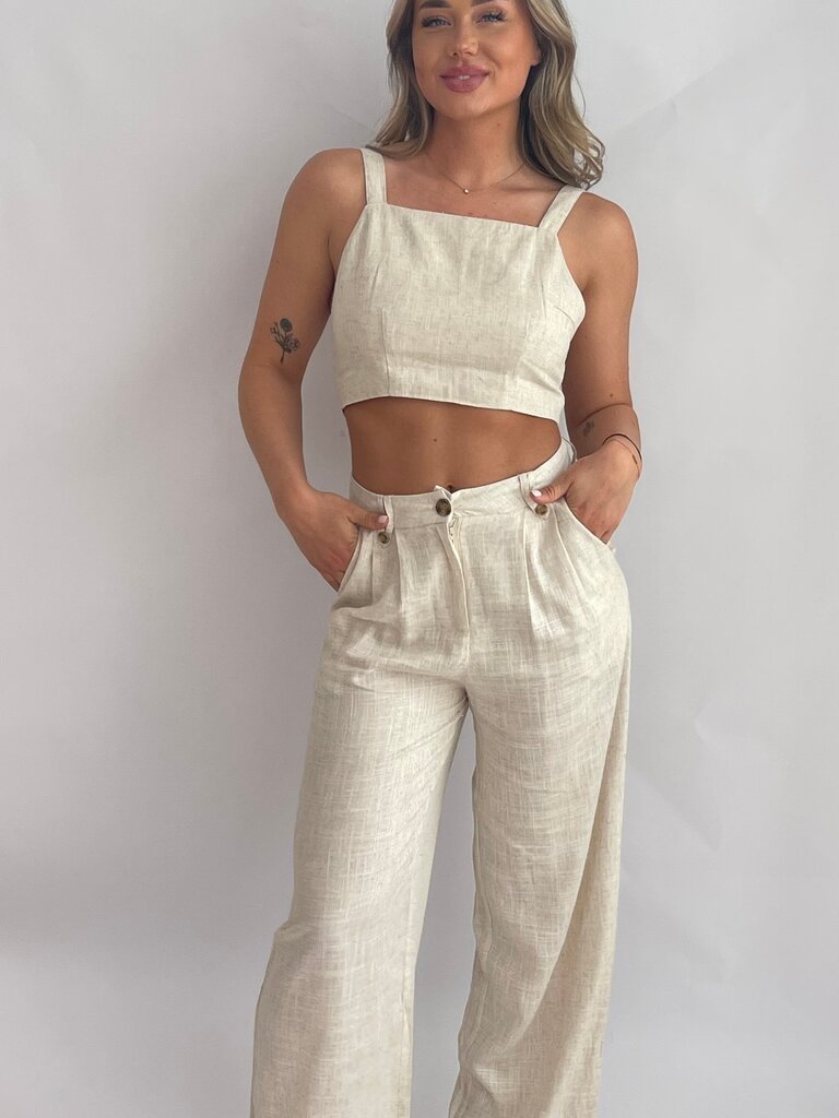 Deems  "Lena" Linne Pantalon onderdeel van set - beige