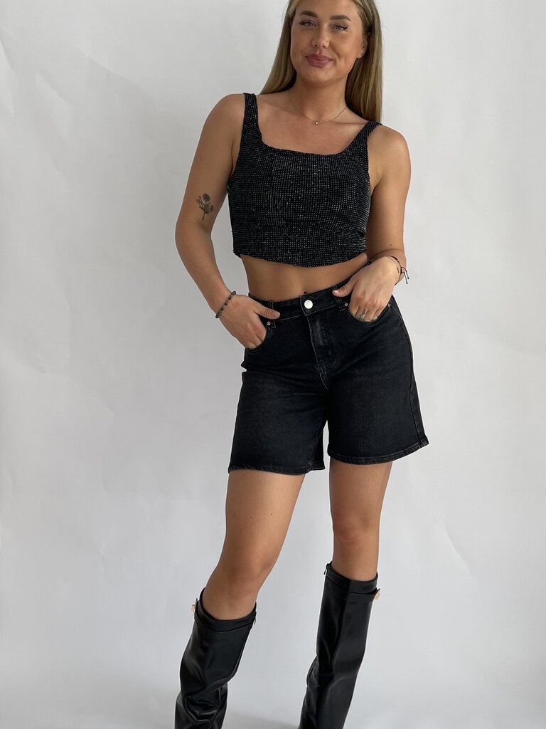 Deems  "lilly"wide leg short jeans - black