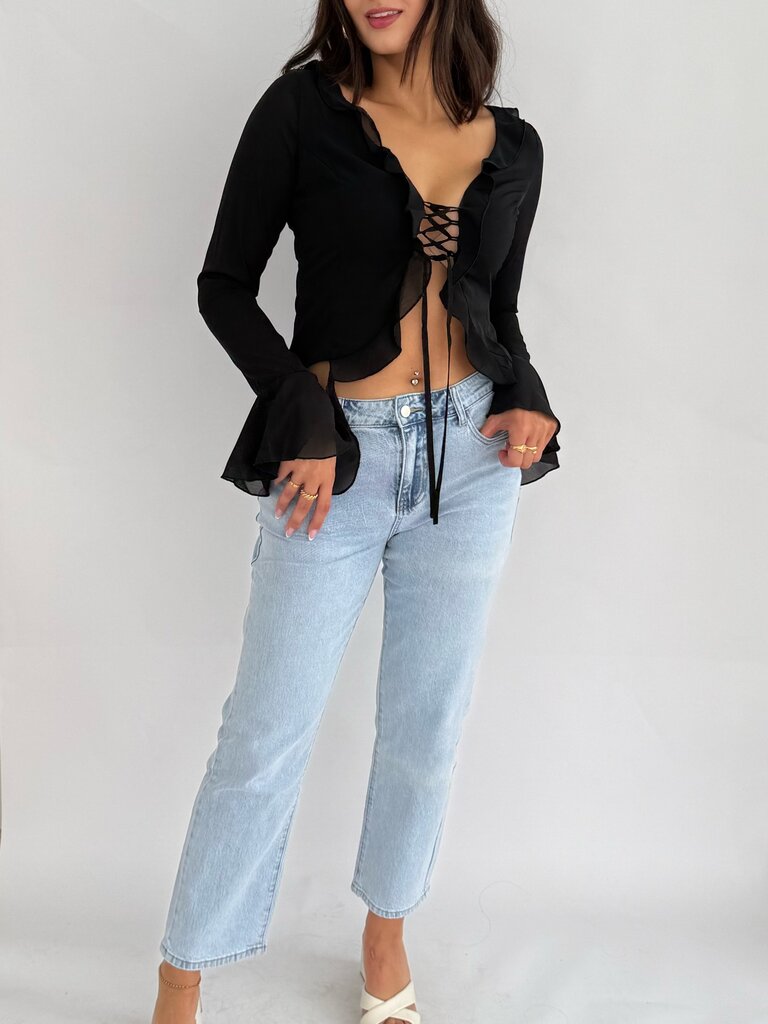 Deems  "Nora" long sleeve ruffel top - Black