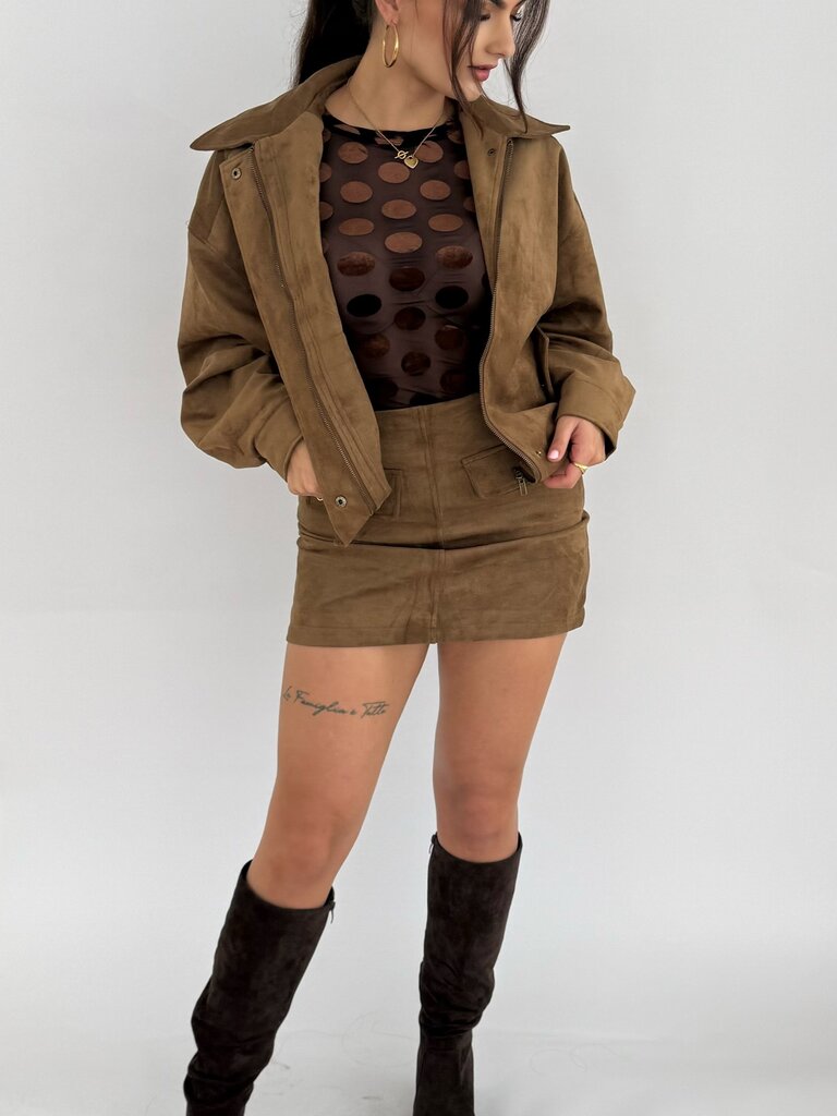 Deems "Mella" Suede skirt onderdeel van set - camel