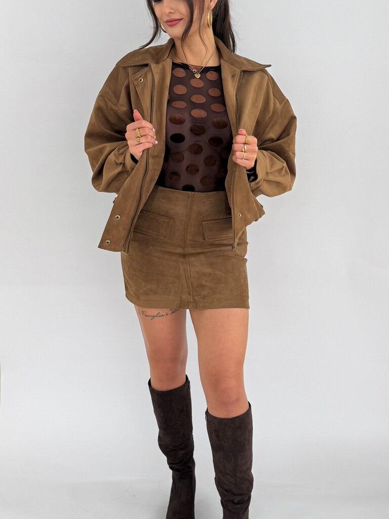 Deems "Mella" Suede skirt onderdeel van set - camel