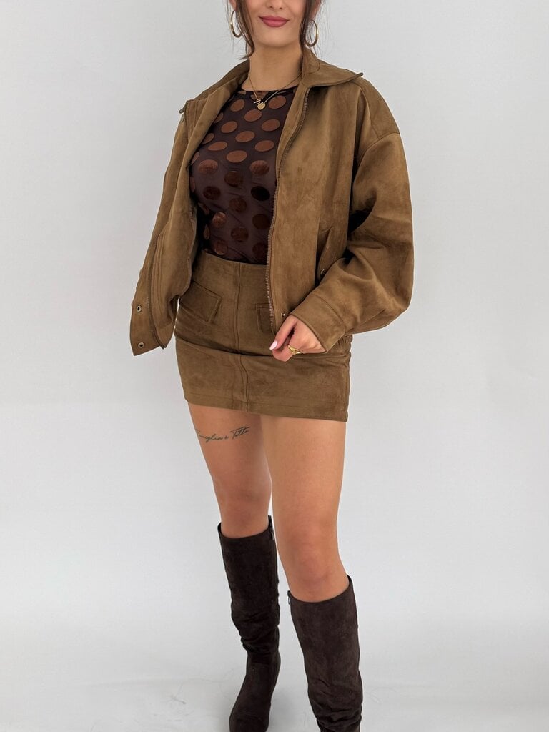 Deems  "Mella" Suede jacket onderdeel van set - camel