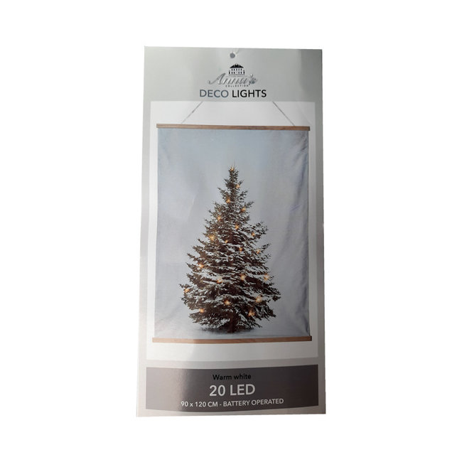 Kerstboom op Doek 90X120 met 20 LED Canvasscherm.nl