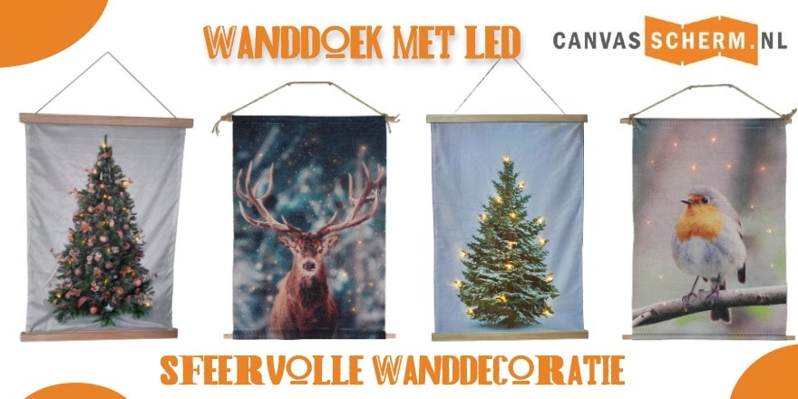 Mail Verwarren account Wanddoek kerstboom met verlichting - Canvasscherm.nl