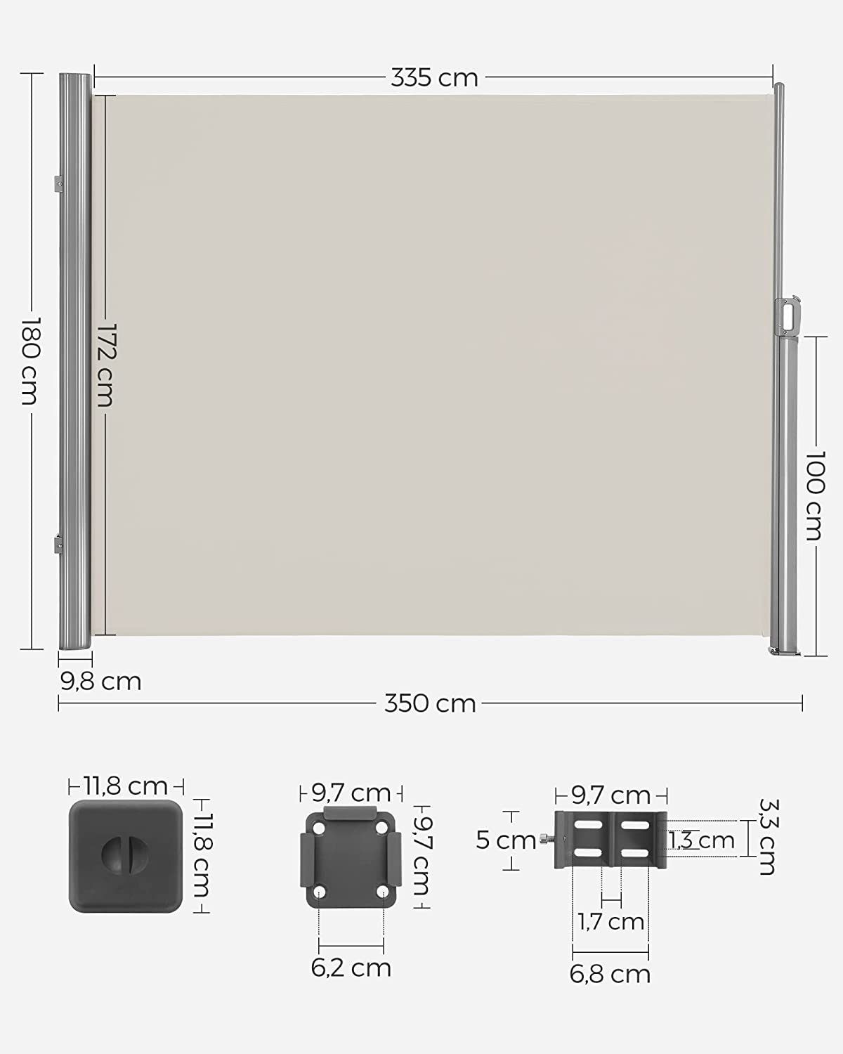 Uittrekbaar Windscherm Aluminium 180 x 350 Beige
