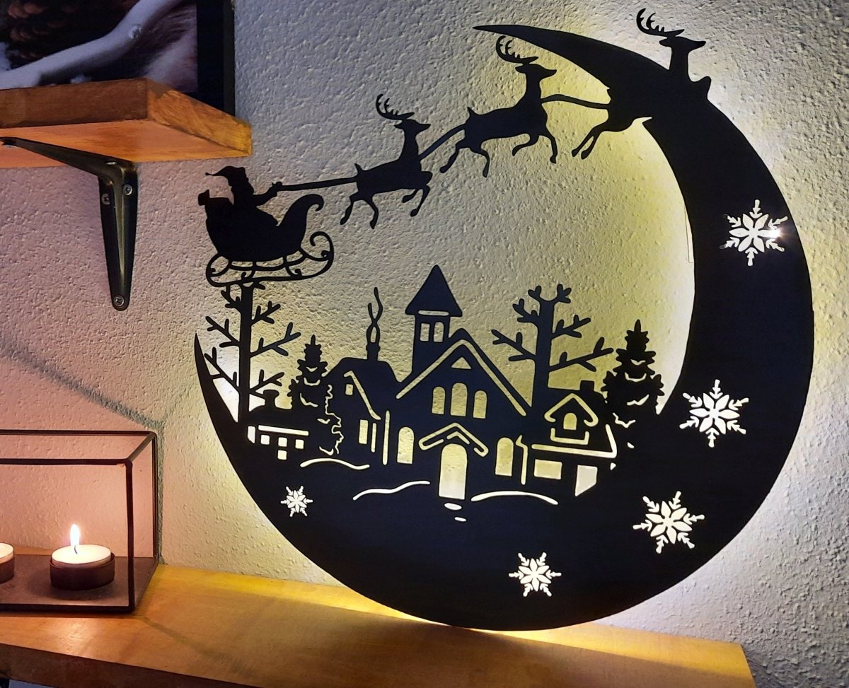 Wanddeco Metaal Kerst Arreslee met LED Canvasscherm.nl