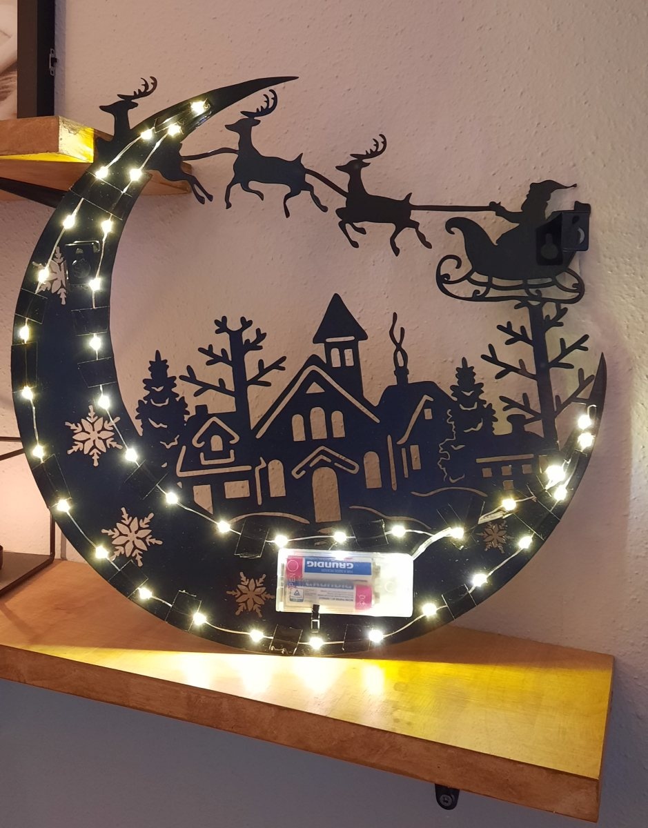 Wanddeco Metaal Kerst Arreslee met LED Canvasscherm.nl