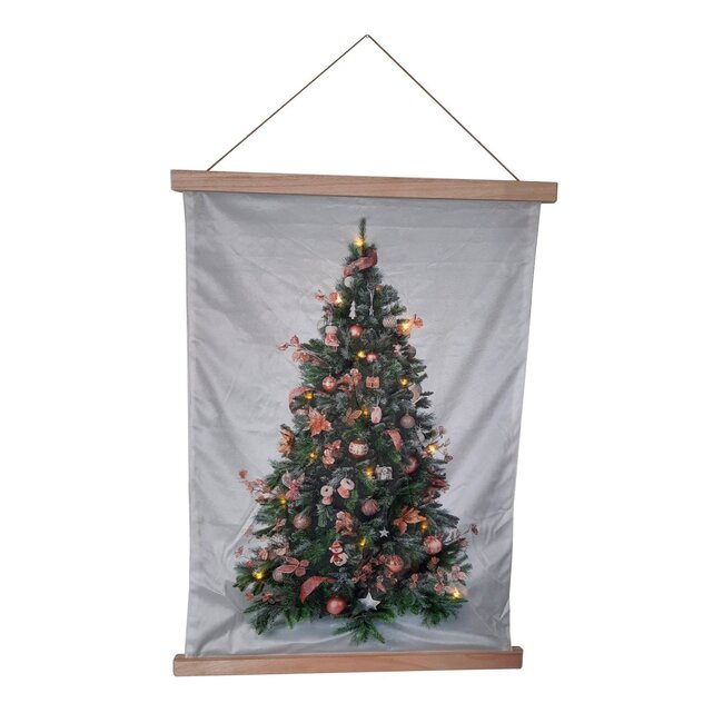 Kerstboom op Doek 52x70 LED Roze Deco