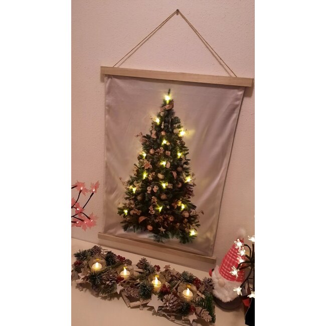Kerstboom op Doek 52x70 LED Roze Deco Canvasscherm.nl