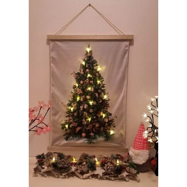 Kerstboom op Doek 52x70 LED Roze Deco Canvasscherm.nl
