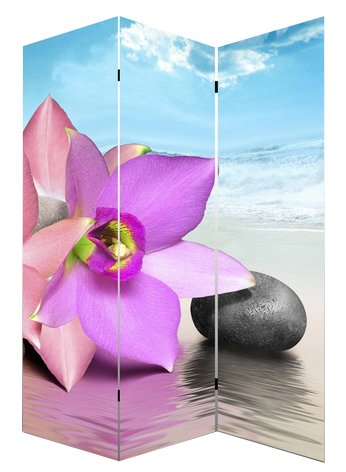 Canvas Kamerscherm Orchidee, Steen en Zee