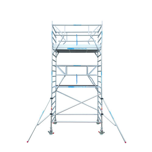 Euroscaffold NIEUW! Steigeraanhanger + rolsteiger met dubbelzijdige voorloopleuning 135x305x12,2m werkhoogte