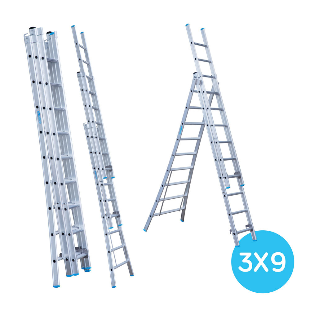 beginnen toernooi Logisch Eurostairs Reform ladder driedelig uitgebogen 3x9 sporten - Steigerdeals