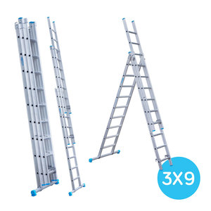 Eurostairs Eurostairs Reformladder driedelig recht 3 x 9 sporten Eurostairs Reformladder driedelig recht 3 x 9 sporten
