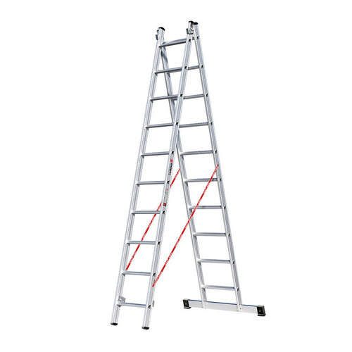 2 x 10 sp. Euroline Industrieladder 2-delig rechte voet met balk. Euroline 2 x 10 sp. Euroline Industrieladder 2-delig rechte voet met balk.