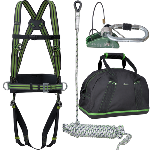 Complete set valbeveiliging Basic Daken / Afdalen 20mtr met afneembare lijnklem Kratos Complete set valbeveiliging Basic Daken / Afdalen 20mtr met afneembare lijnklem