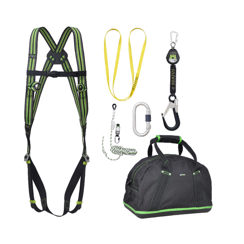 Complete set valbeveiliging Basic Allround Valstopblok riem 2m Veiligheidslijn lijnklem 10 Ankerstrop Stalen karabijnhaak Kratos Complete set valbeveiliging Basic Allround Valstopblok riem 2m Veiligheidslijn lijnklem 10 Ankerstrop Stalen karabijnhaak