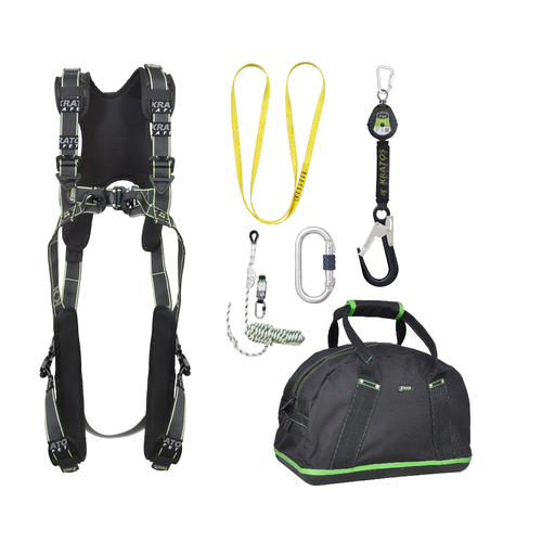 Kratos Complete set valbeveiliging Comfort Allround Valstopblok riem 2m Veiligheidslijn lijnklem 10 Ankerstrop Stalen karabijnhaak