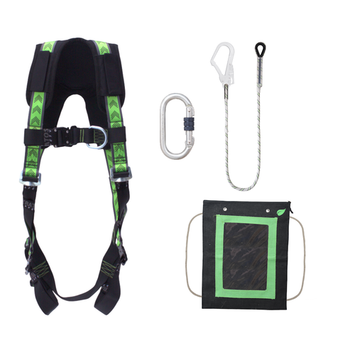 Complete set valbeveiliging Standaard-Plus Kernmantellijn met steigerhaak 1.5m met draagtas Kratos Complete set valbeveiliging Standaard-Plus Kernmantellijn met steigerhaak 1.5m met draagtas