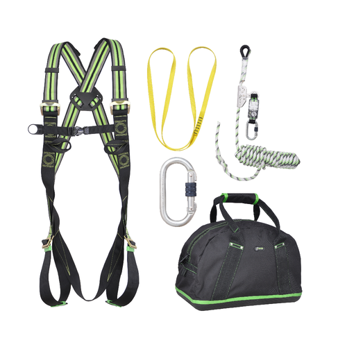 Kratos Complete set valbeveiliging Daken Basic Harnas II Veiligheidslijn lijnklem 10 Ankerstrop Stalen karabijnhaak