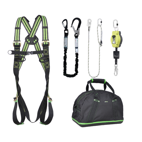 Kratos Complete set valbeveiliging Allround Basic Harnas II Valstopblok 6m Werkpositielijn 2m Leeflijn in elastische band