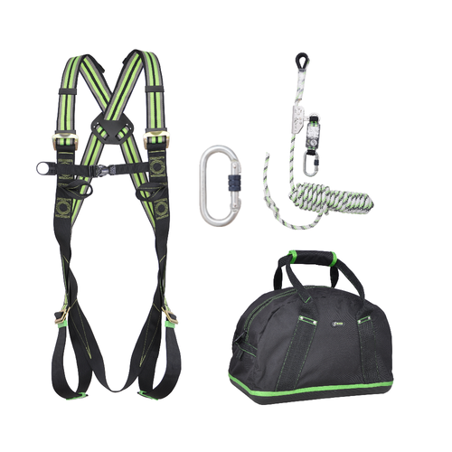 Kratos Complete set valbeveiliging Daken Basic Harnas II Veiligheidslijn lijnklem 10 Stalen karabijnhaak