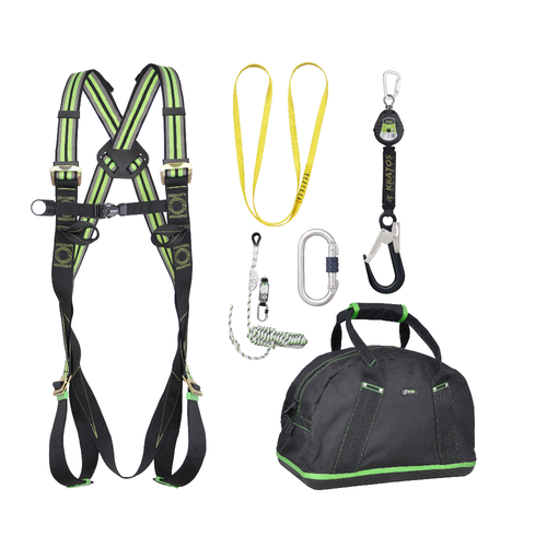 Kratos Complete set valbeveiliging Allround Basic Harnas II Valstopblok riem 2m Veiligheidslijn lijnklem 10 Ankerstrop Stalen karabijnhaak