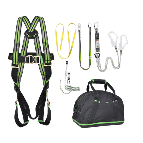 Kratos Complete set valbeveiliging Y-leeflijn 1.5m met veiligheidslijn 10m en werkpositielijn 2m Antival harnas III