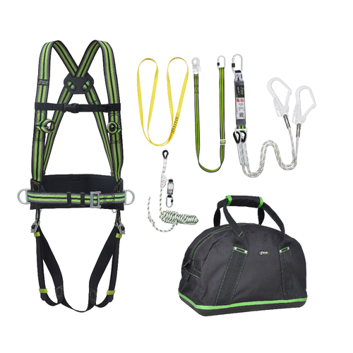 Complete set valbeveiliging Y-leeflijn 1.5m met veiligheidslijn 10m en werkpositielijn 2m Complete set valbeveiliging Zonnepanelen Basic harnas antival Kratos Complete set valbeveiliging Y-leeflijn 1.5m met veiligheidslijn 10m en werkpositielijn 2m Complete set valbeveiliging Zonnepanelen Basic harnas antival