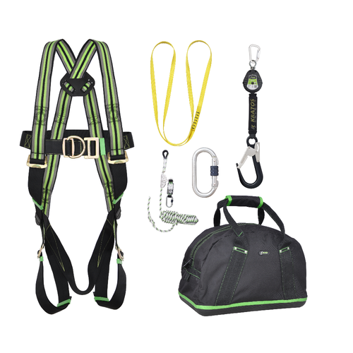 Kratos Complete set valbeveiliging Allround Antival harnas III Valstopblok riem 2m Veiligheidslijn lijnklem 10 Ankerstrop Stalen karabijnhaak